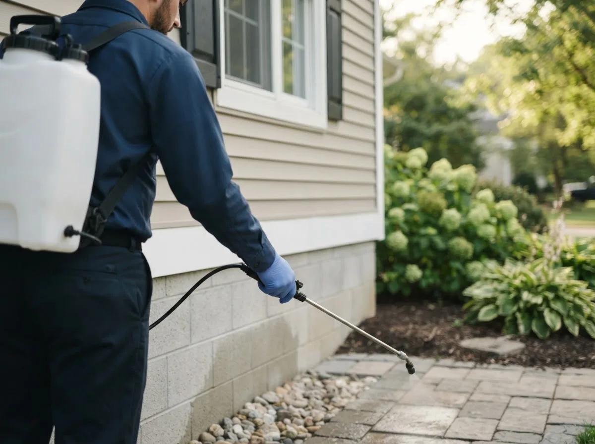 Pest control technician inspecting a home in Mapleton, IL